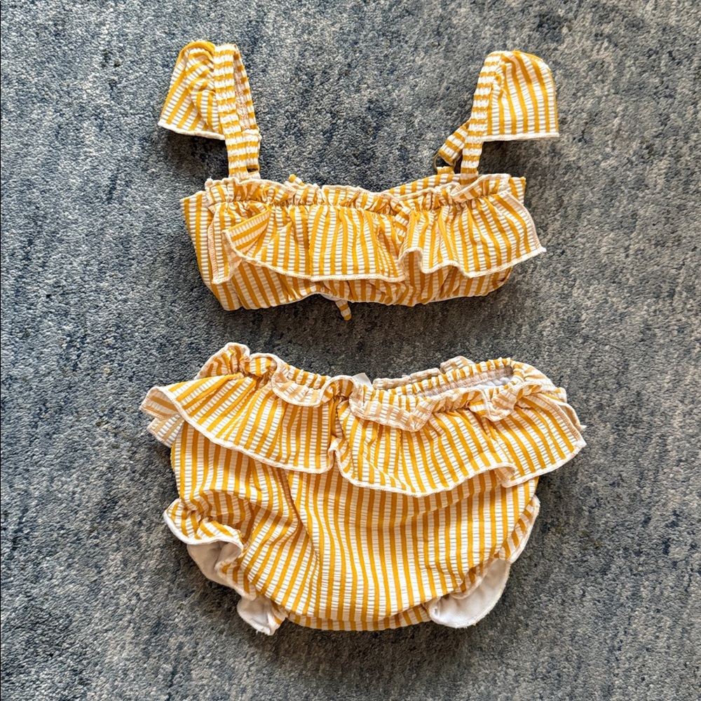 Montce Baby Yellow Striped Ruffle Two-Piece Set